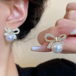 Korean Gold-Plated Pearls Contemporary Shaped Studs